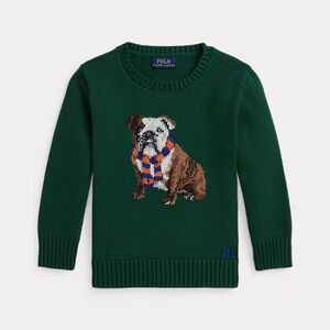 NWT Polo Ralph Lauren Dog Intarsia Sweater Boys 2T Green Bulldog Cotton Preppy
